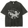 Unisex Funny Panther Printed Washed Tee