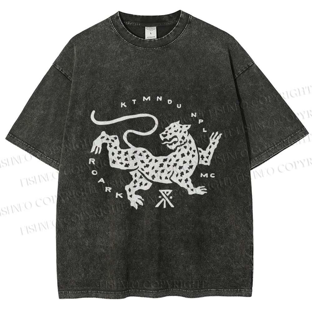 Unisex Funny Panther Printed Washed Tee