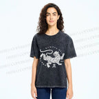 Unisex Funny Panther Printed Washed Tee