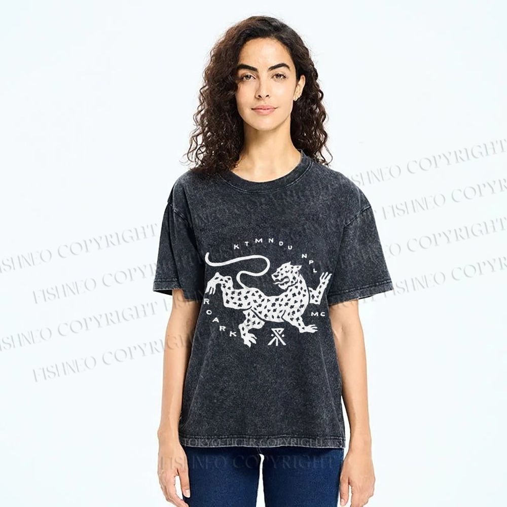 Unisex Funny Panther Printed Washed Tee
