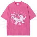 Unisex Funny Panther Printed Washed Tee