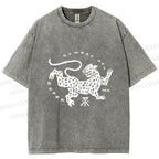 Unisex Funny Panther Printed Washed Tee