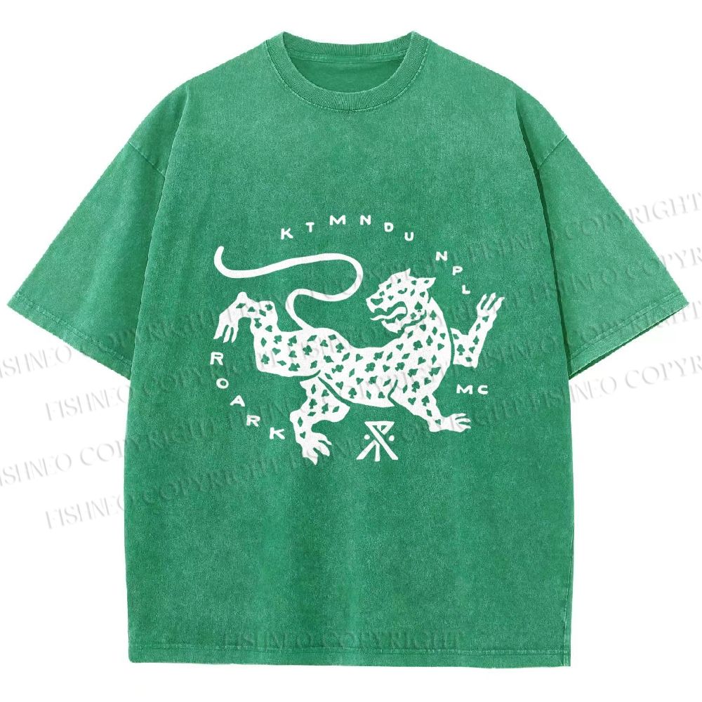 Unisex Funny Panther Printed Washed Tee
