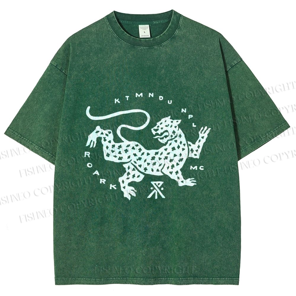 Unisex Funny Panther Printed Washed Tee