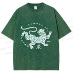 Unisex Funny Panther Printed Washed Tee