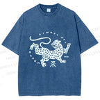 Unisex Funny Panther Printed Washed Tee