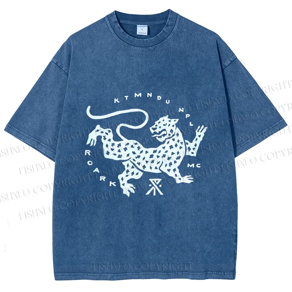 Unisex Funny Panther Printed Washed Tee
