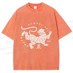 Unisex Funny Panther Printed Washed Tee
