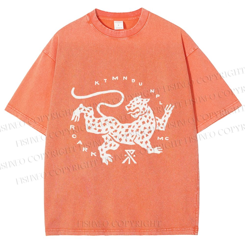 Unisex Funny Panther Printed Washed Tee