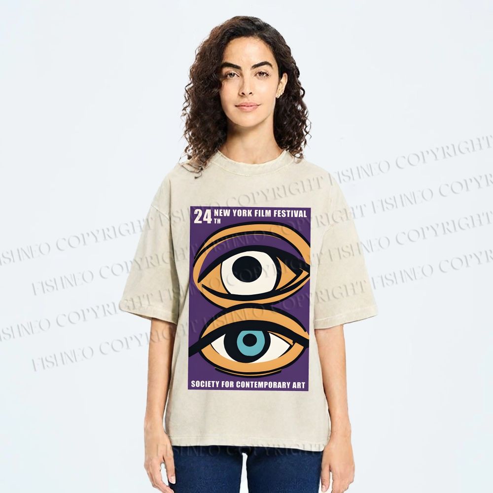 Unisex Geometric Art Eyes Art Festival Printed Washed Tee