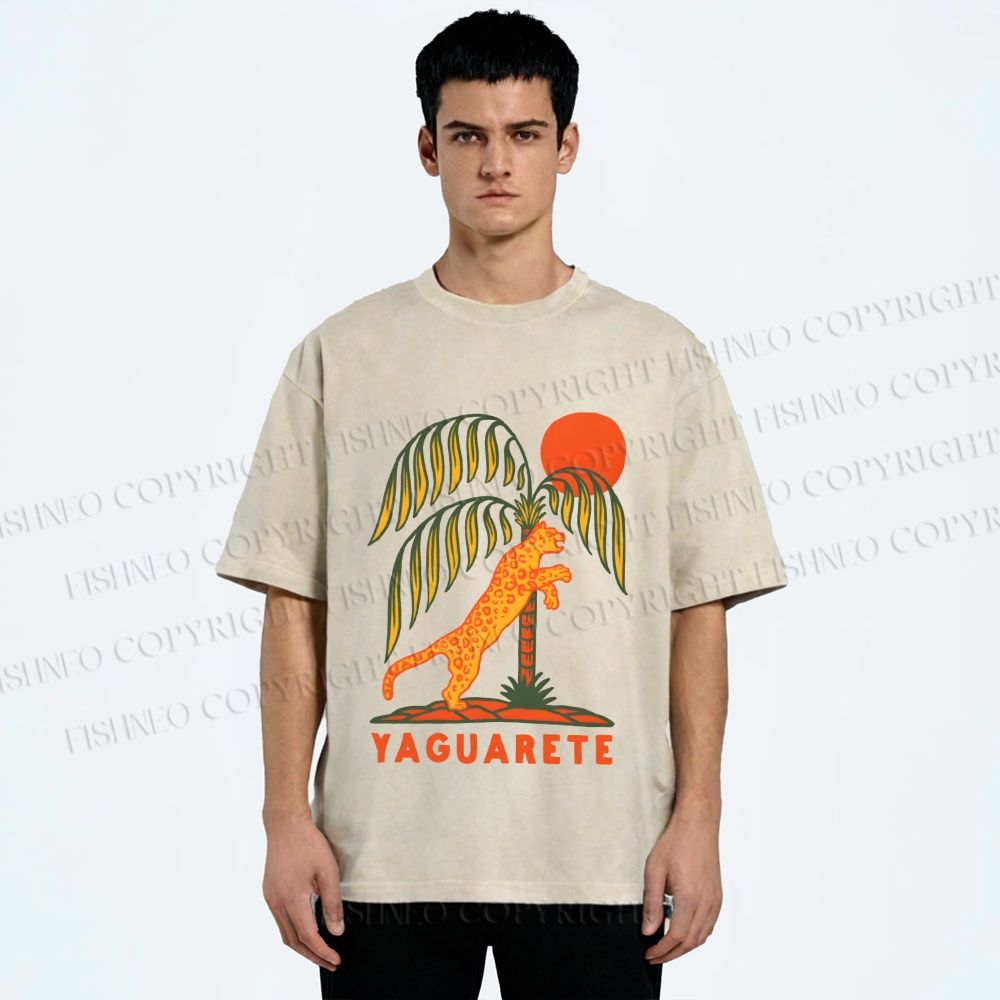 Unisex Panther in Summer Printed Washed Tee