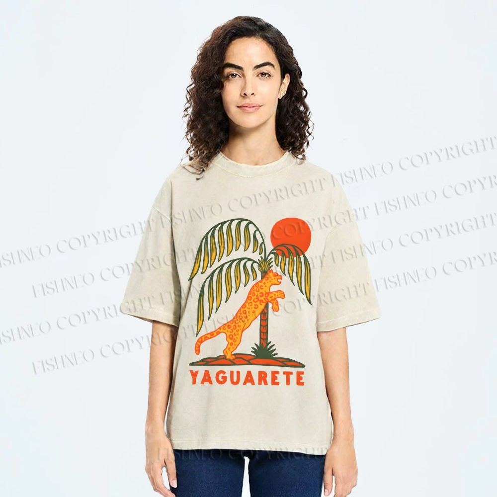 Unisex Panther in Summer Printed Washed Tee