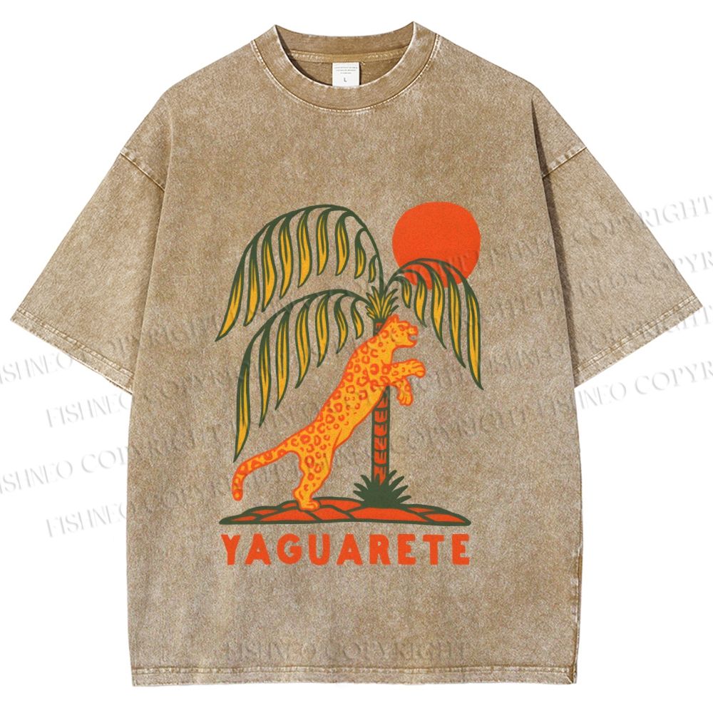 Unisex Panther in Summer Printed Washed Tee