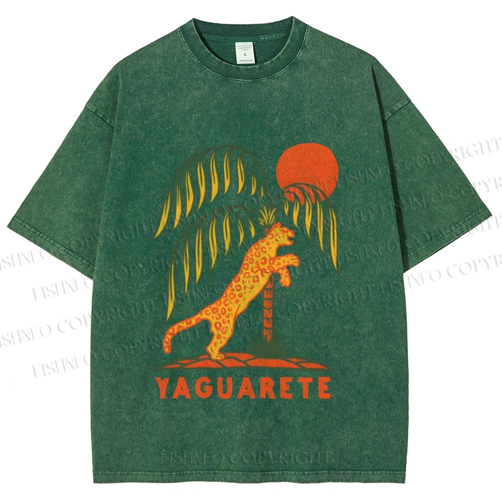 Unisex Panther in Summer Printed Washed Tee