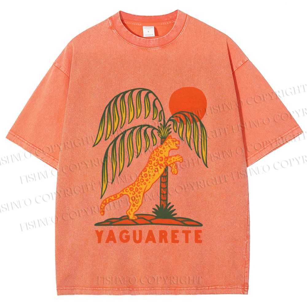 Unisex Panther in Summer Printed Washed Tee