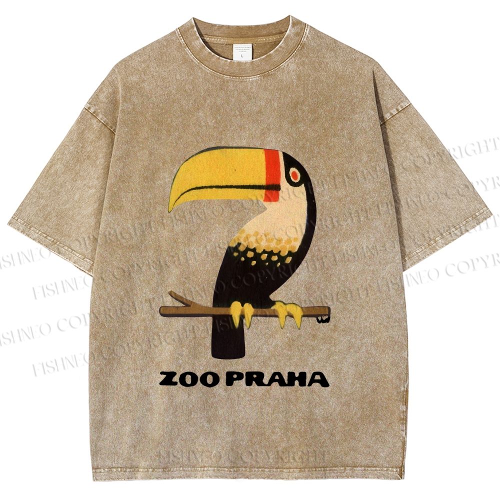 Unisex Zoo Praha Big Mouth Bird Vintage Printed Washed Tee