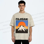 Unisex Japanese Mount Fuji Printed Washed Tee