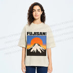 Unisex Japanese Mount Fuji Printed Washed Tee