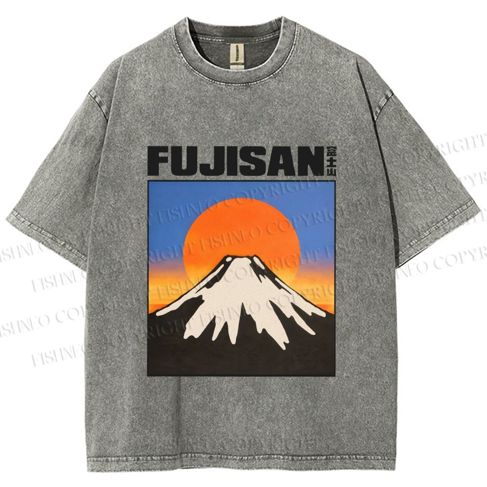 Unisex Japanese Mount Fuji Printed Washed Tee