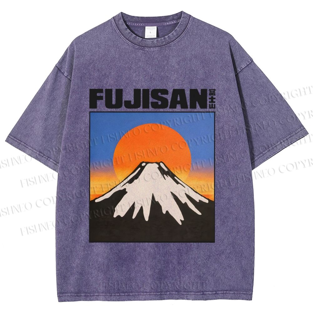 Unisex Japanese Mount Fuji Printed Washed Tee