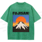 Unisex Japanese Mount Fuji Printed Washed Tee
