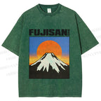 Unisex Japanese Mount Fuji Printed Washed Tee