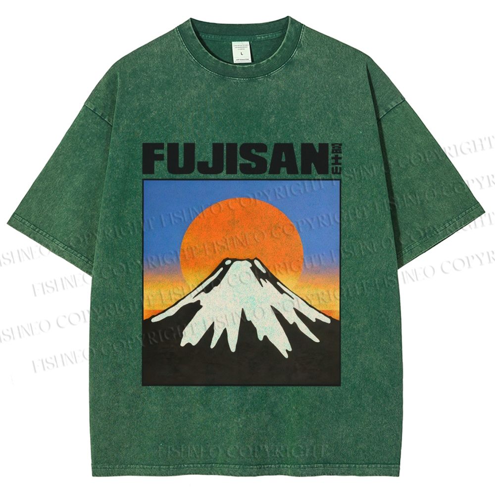Unisex Japanese Mount Fuji Printed Washed Tee