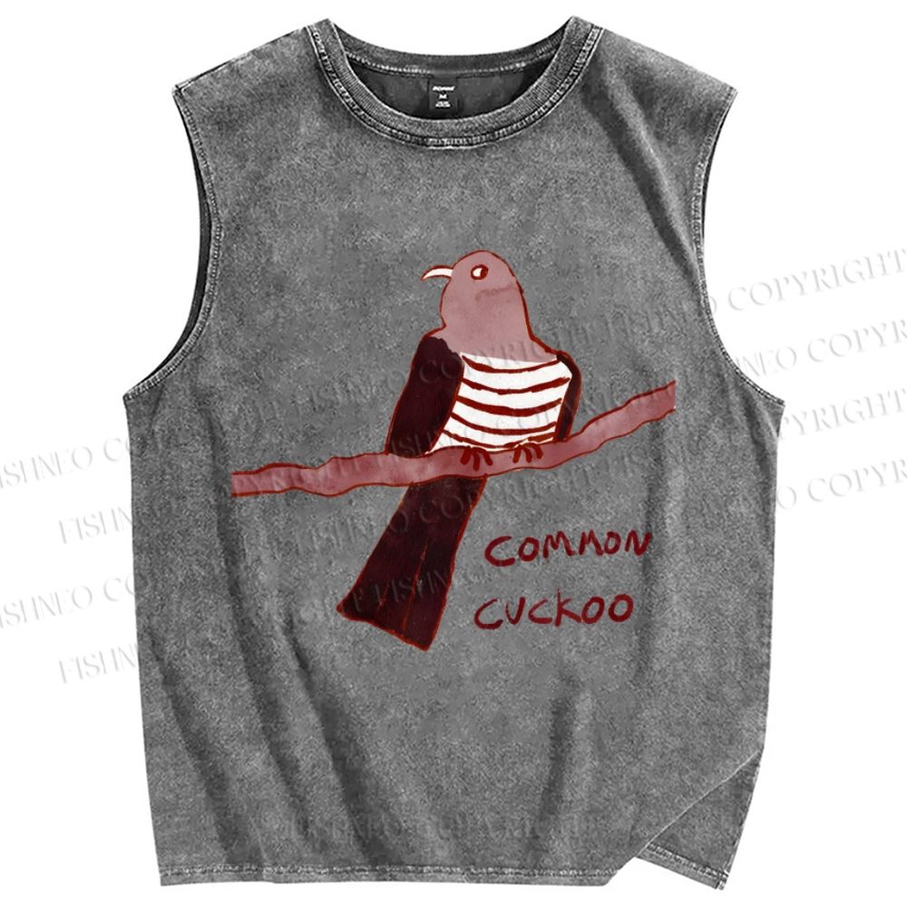 Unisex Common Cuckoo Printed Washed Tank Top