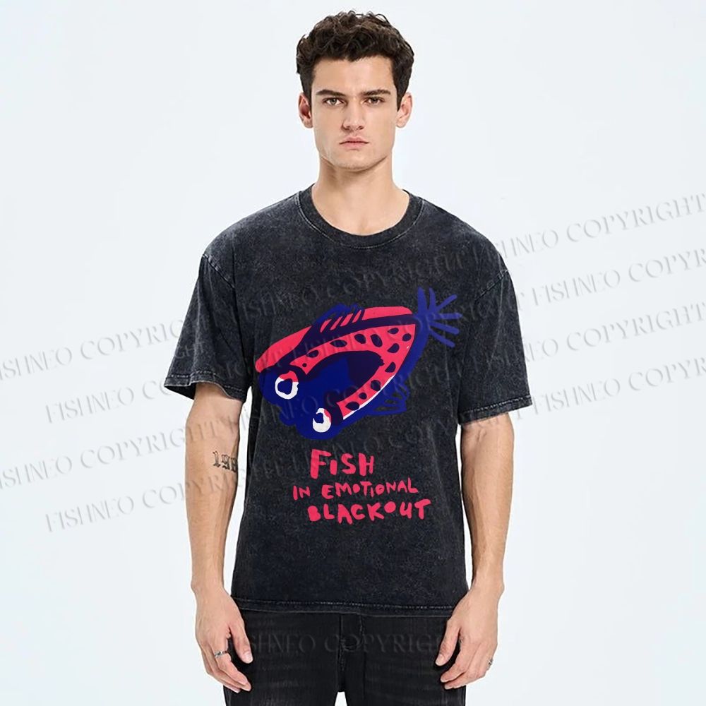 Unisex Fish In Emotional Blackout Printed Washed Tee