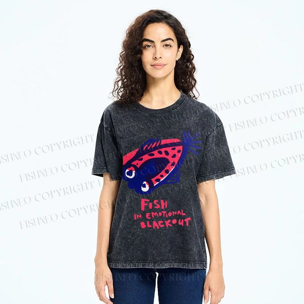 Unisex Fish In Emotional Blackout Printed Washed Tee