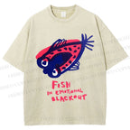Unisex Fish In Emotional Blackout Printed Washed Tee