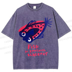 Unisex Fish In Emotional Blackout Printed Washed Tee
