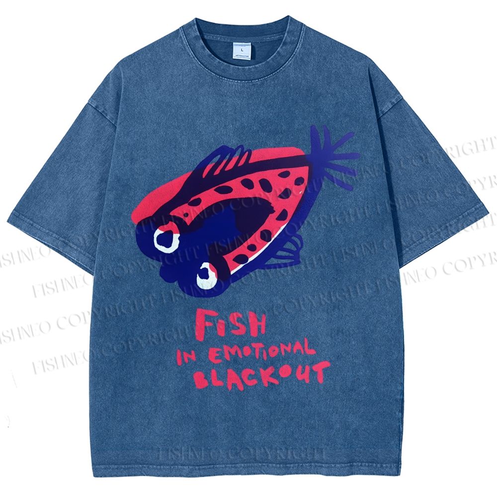 Unisex Fish In Emotional Blackout Printed Washed Tee