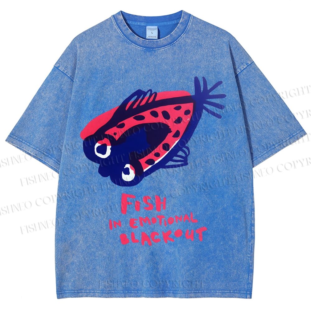 Unisex Fish In Emotional Blackout Printed Washed Tee