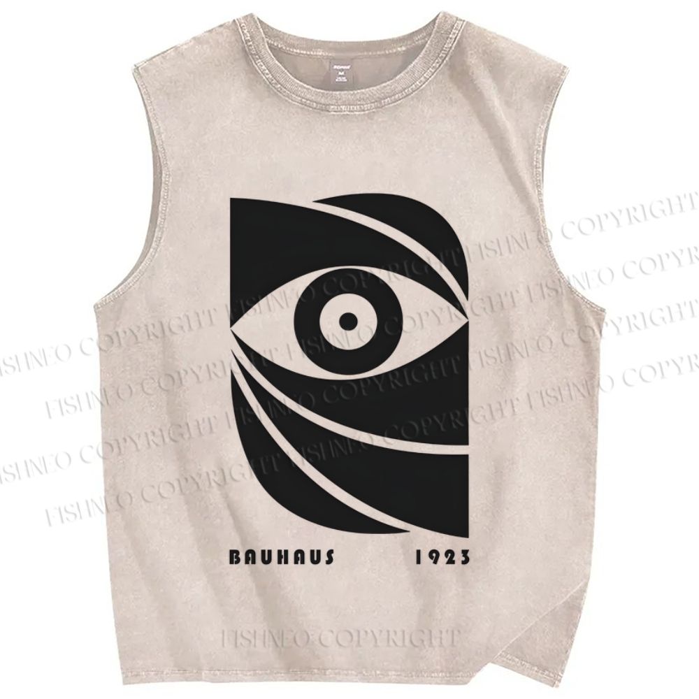 Unisex Bauhaus Geometric Eyes Printed Washed Tank Top