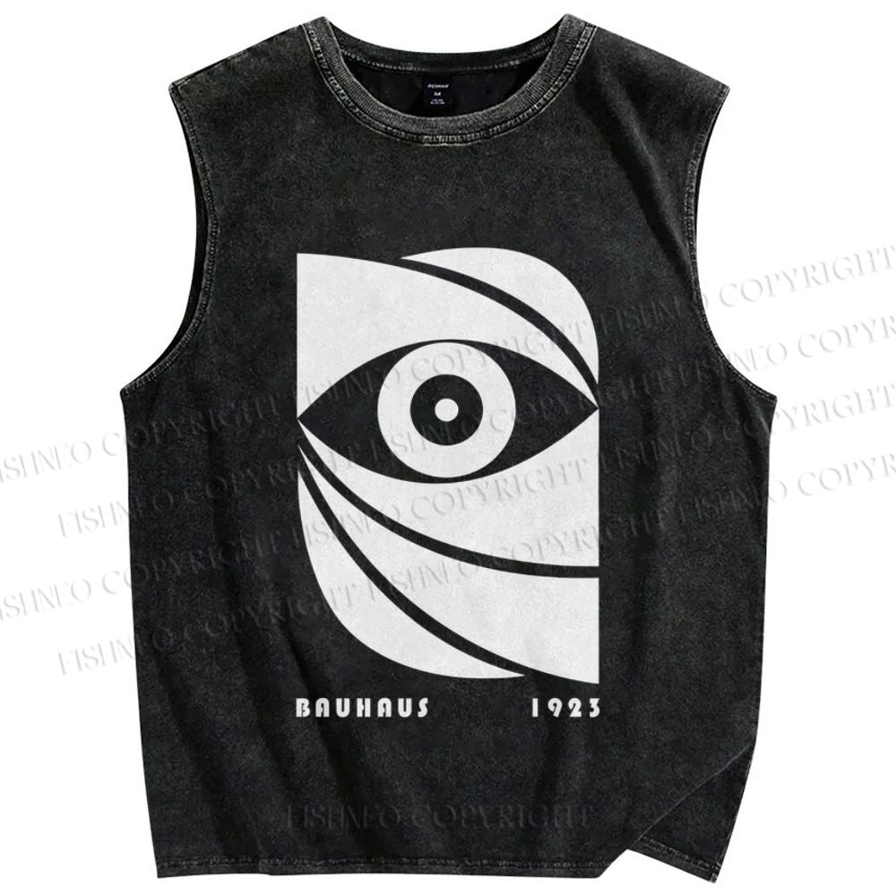 Unisex Bauhaus Geometric Eyes Printed Washed Tank Top