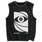 Unisex Bauhaus Geometric Eyes Printed Washed Tank Top