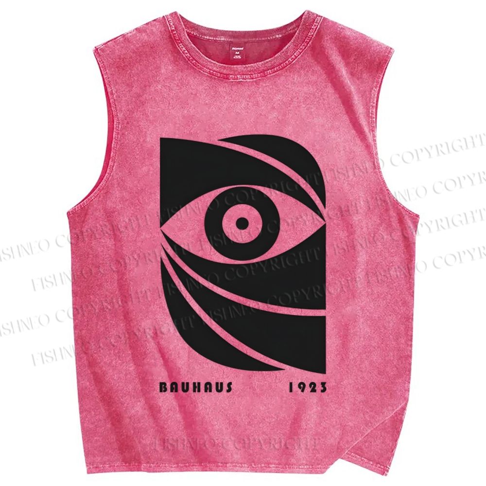 Unisex Bauhaus Geometric Eyes Printed Washed Tank Top