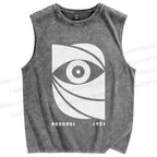 Unisex Bauhaus Geometric Eyes Printed Washed Tank Top