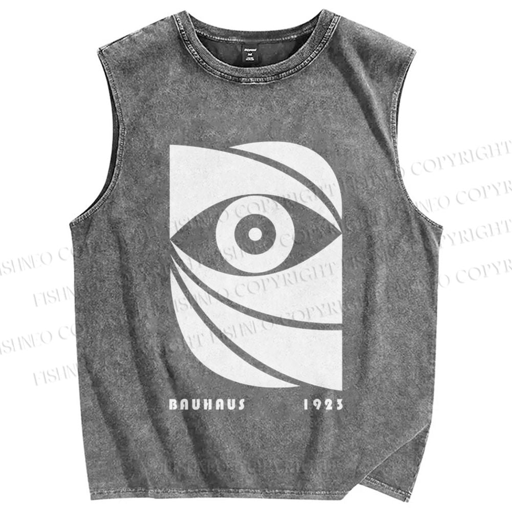 Unisex Bauhaus Geometric Eyes Printed Washed Tank Top
