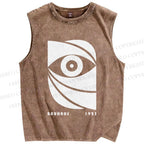Unisex Bauhaus Geometric Eyes Printed Washed Tank Top