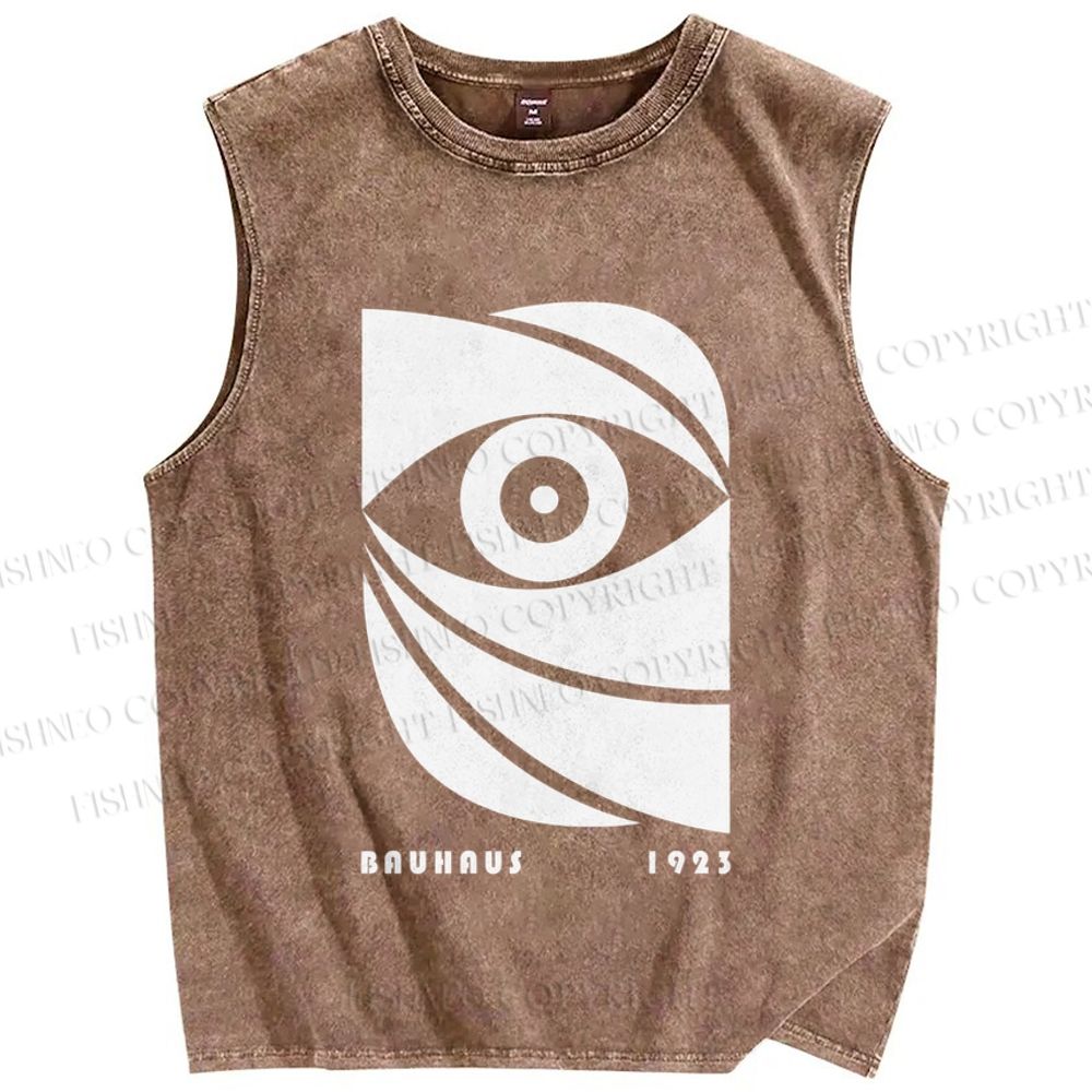 Unisex Bauhaus Geometric Eyes Printed Washed Tank Top
