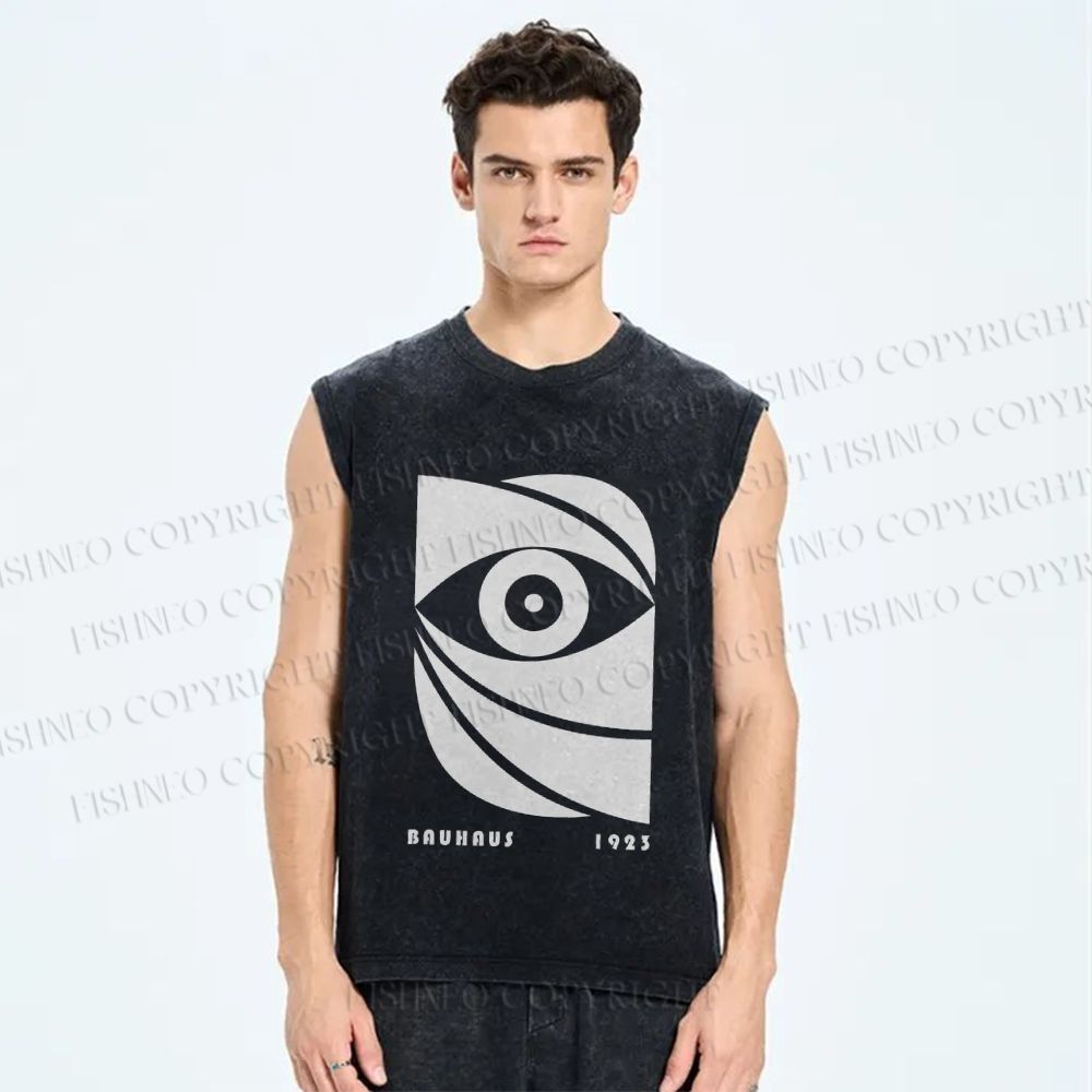 Unisex Bauhaus Geometric Eyes Printed Washed Tank Top