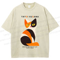 Unisex Yayoi Kusama Colorful Cat Printed Washed Tee