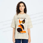 Unisex Yayoi Kusama Colorful Cat Printed Washed Tee