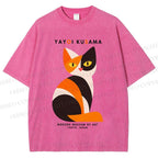 Unisex Yayoi Kusama Colorful Cat Printed Washed Tee