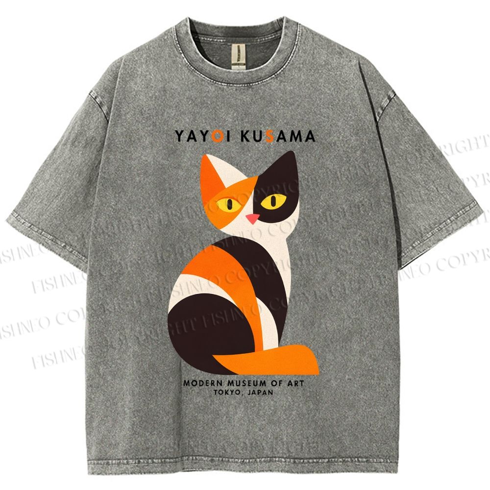 Unisex Yayoi Kusama Colorful Cat Printed Washed Tee