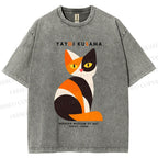 Unisex Yayoi Kusama Colorful Cat Printed Washed Tee