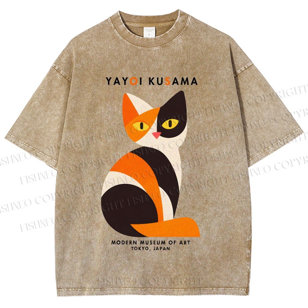 Unisex Yayoi Kusama Colorful Cat Printed Washed Tee