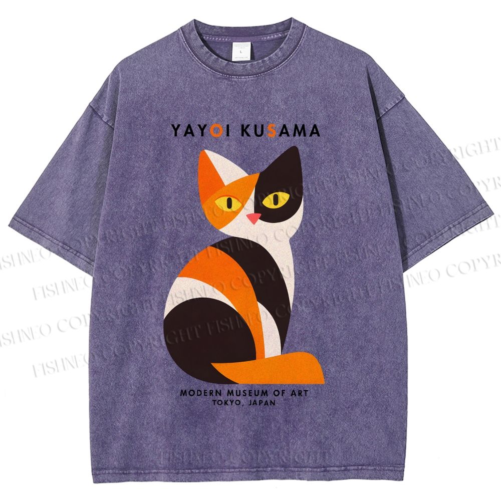 Unisex Yayoi Kusama Colorful Cat Printed Washed Tee